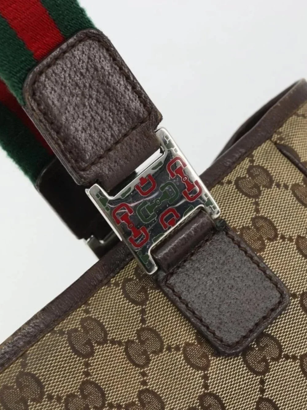 GUCCI GG Canvas Web Sherry Line Hand Bag Beige Red Green 145810 Auth 175735